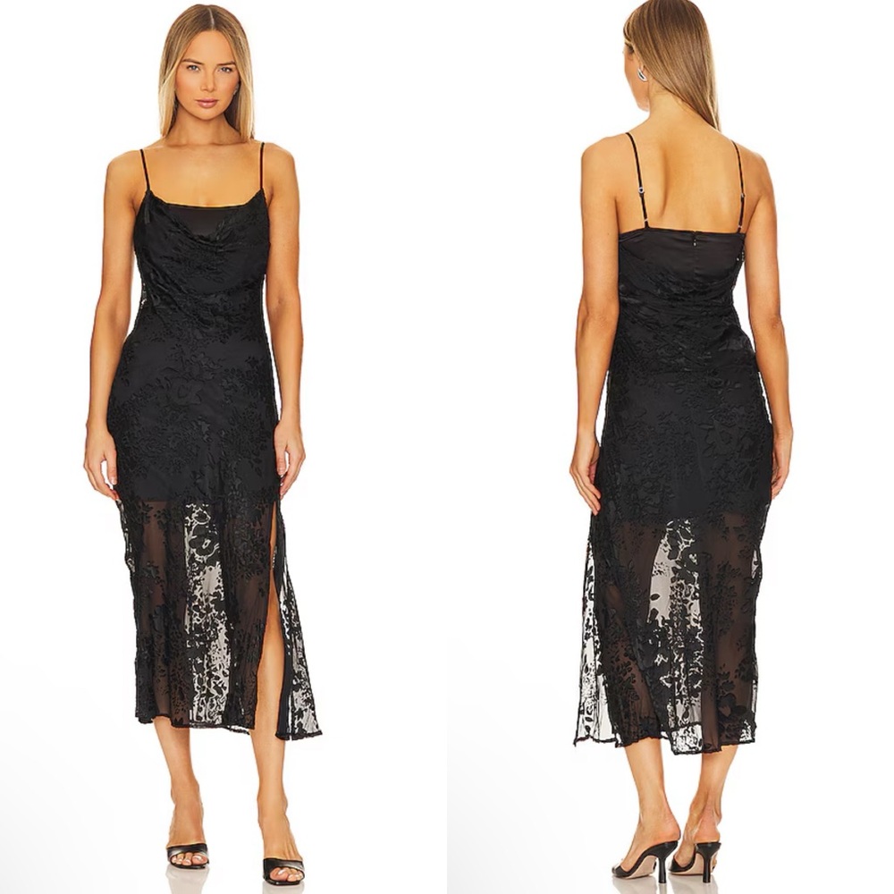 NWT ASTR Aubrielle Black Floral Sheer Midi Dress Revolve